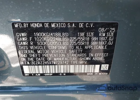 2026 Honda Hr-V Awd Sport z USA, uszkodzony, nr VIN 3CZRZ2H5XTM729742